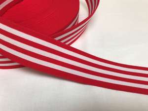 Blød elastik til undertøj -  4 cm  i stribet rød/ hvid